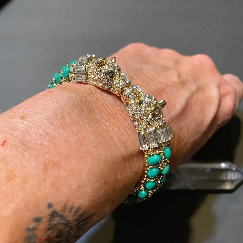 NWOT Amrita Singh Gold and Green Lepoard 🐆 Bracelet - Picture 9 of 11